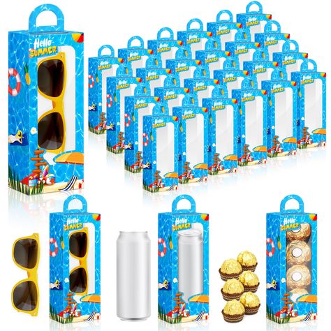 PRICES MAY VARY. Pool Party Favor Boxes - This set includes 24 blue gift boxes, providing ample pieces for your party needs. Each box measures 7.48 x 2.95 x 1.77 inches, offering enough space to accommodate candies, chocolates, cookies, gifts, and more. Unique Design - The boxes feature a summer-themed design with prints of pools, swimming rings, palm trees, beach chairs, and other patterns. The bright colors and clear printing make them perfect for summer party decorations. Additionally, each g Pool Party Favors For Kids, Chocolates Cookies, Luau Party Favors, Pool Party Supplies, Party Candy Bags, Swimming Pool Party, Summer Party Favors, Pool Party Favors, Beach Pool Party