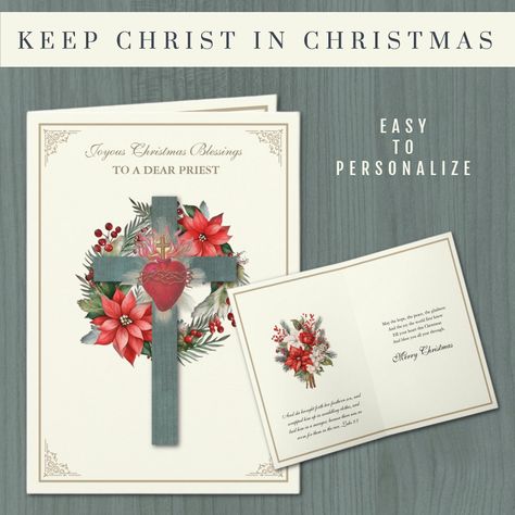 Catholic Christmas Cards, Christmas Scripture, Religious Photography, Catholic Christmas, The Sacred Heart Of Jesus, Christmas Bouquet, Religious Christmas Cards, Religious Crafts, Red Poinsettia