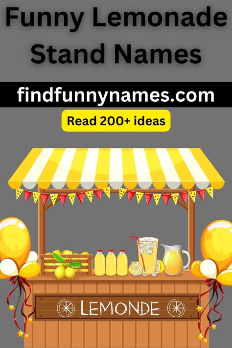 Looking for some catchy and hilarious names for your lemonade stand? Look no further! We've compiled a list of witty and pun-filled names that will surely make your customers smile. Whether you're setting up a stand at a local fair or just in your neighborhood, these names are bound to grab attention and create a buzz on social media. #FreshlySqueezed #TartAndTasty #SourAndSilly #LemonLoversParadise #SipAndSmile Lemonade Name Ideas, Lemonade Stand Names Ideas, Catchy Lemonade Stand Names, Lemonade Stand Name Ideas, Lemonade Business Names, Lemonade Stand Names, Lemonade Food Truck, Lemonade Stand Ideas, Pun Names