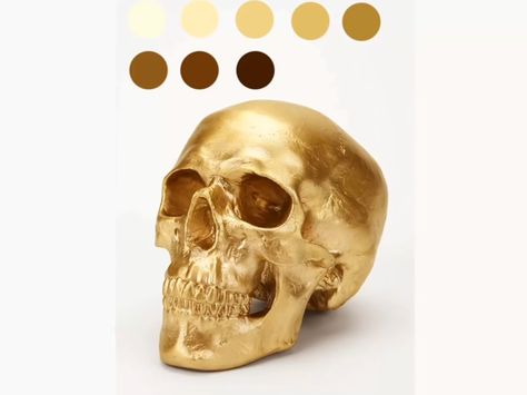 A demonstration of rendering gold objects in colored pencils. Select colors with an app or photoshop. Reduce graininess by using a color blender or coloring on a heated surface. myb Wolf Skull, Diesel Living, Timorous Beasties, Arte Alien, Gold Skull, Skull Decor, Human Skull, Skull Design, Concept Store