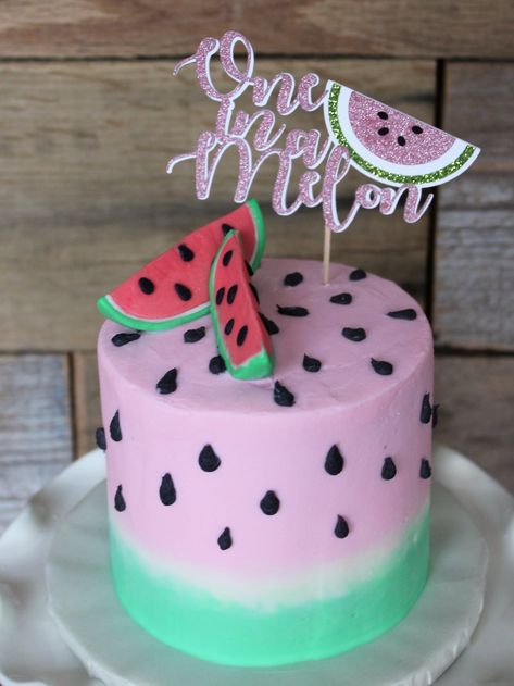 One in a Melon 1st Birthday Ideas | Rose Paper Press | Invitations, Holiday Cards, Moving Announcements and Gifts Watermelon Cake Birthday, 1st Birthday Ideas, Watermelon Cookies, Fruit Cake Design, Melon Cake, Fresh Fruit Cake, Watermelon Birthday Parties, Fruity Cake, Watermelon Cake