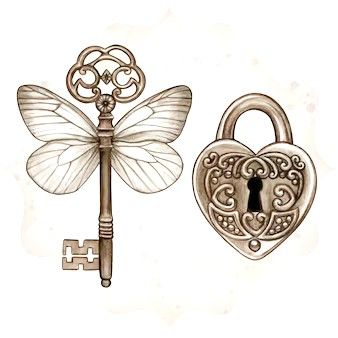 Fantasy Victorian, Steampunk Mixed Media Art, Lock Tattoo, Victorian Key, Alas Tattoo, Key Drawings, Key Tattoo, Keys Art, Vintage Keys