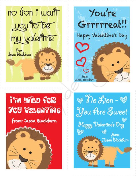 Child's Classroom Lion Valentine Cards  DIY by cherylkaydesigns, $10.00 Lion Valentine Card, Lion Valentine, Safari App Icon, Valentines Tea Party, Valentine Card Crafts, Lion Craft, Valentine Tea, Christian Valentines, Printable Valentines Day Cards