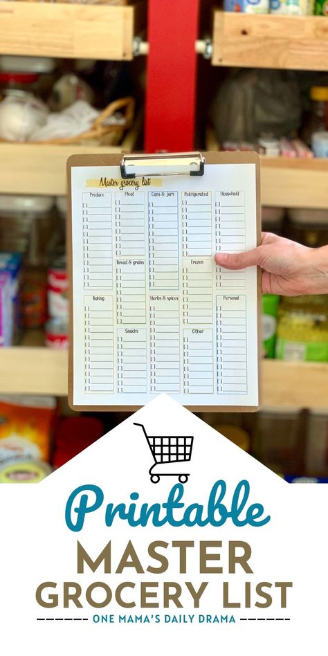 Simplify meal planning by using the same list every week. This printable master grocery list will help you get organized. Meal Plan Grocery List Printable, Master Grocery List Printable, Free Printable Master Grocery List Templates, Master Grocery List Template, All Out Of Grocery List Printable, Bullet Journal Grocery List, Grocery List Printable Free, Aesthetic Planners, Grocery List Notepad