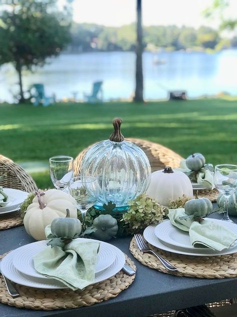 18 Fall Decorating Ideas To Infuse Your Home With Autumn Warmth Glass Pumpkin Centerpiece Table Decorations, Glass Pumpkin Wedding Decor, Glass Pumpkins Decor, Decorating With Glass Pumpkins, Glass Pumpkin Decor Ideas, Glass Pumpkin Centerpiece, Glass Pumpkin Decor, Pumpkin Tablescape, Fall Feast