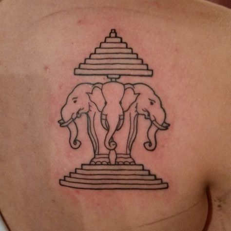 Laos three headed elephant tattoo by Paul Loh, owner of 407 Tattoo Studio #laos #tattoo #laostattoo #threeheadedelephant #elephant #elephanttattoo #tattoo #tattoos #paullohtattoos #ihatepaulloh #407tattoo #407tattoostudio Laos Buddha Tattoo, 3 Headed Elephant Tattoo Laos, Lao Buddha Tattoo, Lao Elephant Tattoo, Laos Elephant Tattoo, Laos Tattoo Ideas, Laos Tattoos For Women, Three Headed Elephant Tattoo, Laotian Tattoo