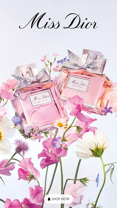 Blooming Bouquet Miss Dior, Perfume Astethic, Miss Dior Wallpaper, Foto Dana, Dior Illustration, Pink Parfum, Dior Poster, Colorful Couture, Miss Dior Parfum