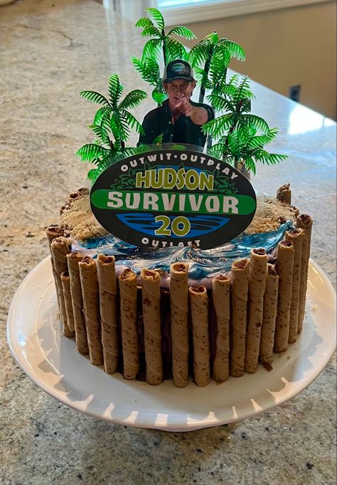 Survivor Theme Party Food, Survivor Bday Party, Survivor Watch Party Ideas, Survival Theme Birthday Party, Survivor Cake Ideas, Survivor Show Party, Survivor Birthday Cake, Survivor Themed Bachelorette Party, Survivor Party Food