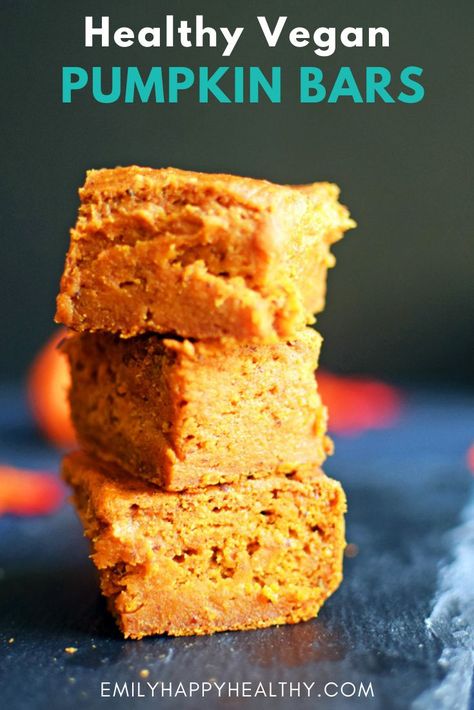 Perfect dessert for fall healthy vegan pumpkin bars. Taste like pumpkin bread but in a square with less baking time. A healthy fall dessert. #vegan Vegan Pumpkin Bars Recipe, Vegan Pumpkin Bars, Pumpkin Bars Recipe, Fall Desserts Pumpkin, Healthy Fall Desserts, Pumpkin Pie Bars Recipe, Pie Bar Recipes, Fall Vegan Recipes, Pumpkin Pie Bars