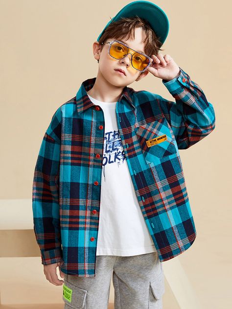 Boys Patch Detail Plaid Shirt Boys Plaid Shirt, Plaid Outfits, Boys Plaid, Boys Shirt, Preschool Art, Fashion Kids, Boys Clothing, Art Activities, Mini Fashion