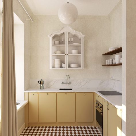 Butter Yellow Kitchen Cabinets, Pale Yellow Kitchen Cabinets, Butter Yellow Kitchen, Pale Yellow Kitchens, Duplex Condo, Coral Kitchen, Yellow Kitchen Cabinets, Kitchen Yellow, Project 2025