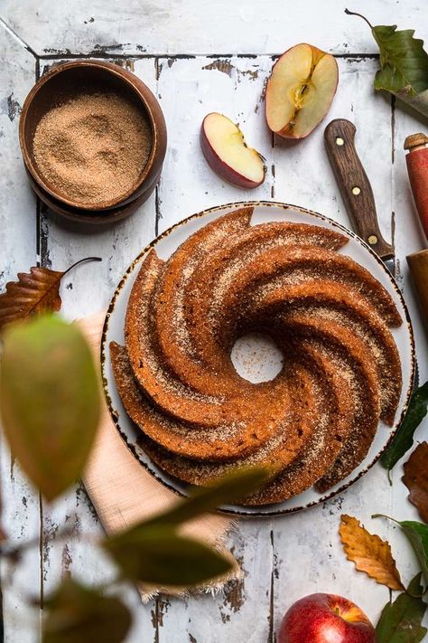 A plate of Vegan apple cider donut cake uncut. Apple Cider Donut Cake, Cider Donut Cake, Vegan Apple Cider, Apple Cider Cake, Cider Cake, Sweet Brunch, Dairy Free Treats, Dairy Free Snacks, Donut Cake