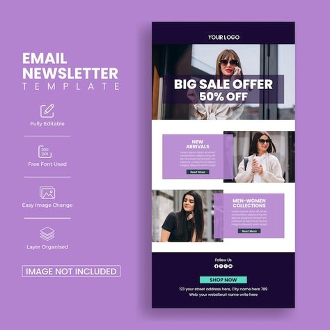 Vector ecommerce email newsletter templa... | Premium Vector #Freepik #vector Ui Landing Page, Landing Page Website, Email Newsletter Template, Newsletter Template, Newspaper Design, Website Page, Shopping Website, Email Design, Small Business Tips