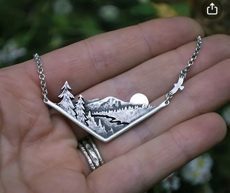 Wooden Mountain Necklace, Necklaces Style, Accessorize Jewellery, Mountain Jewelry, Country Jewelry, Wire Jewellery, Mountain Necklace, Boys Jewelry, Silver Necklaces Women