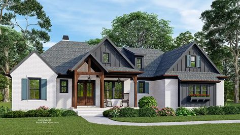 Modern-farmhouse House Plan - 3 Bedrooms, 2 Bath, 2287 Sq Ft Plan 85-1103 House In The Country, Frank Betz, American House Plans, House Plans One Story, Ranch Style House Plans, Pch Sweepstakes, American House, Flex Room, Farmhouse House