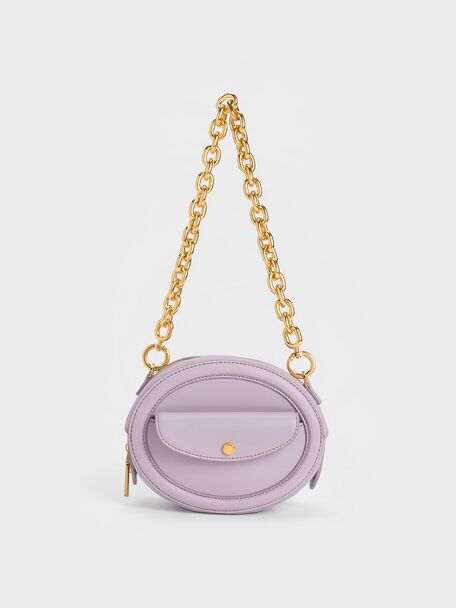 Chain Handle Oval Bag, Lilac, hi-res Oval Bag, Lilac Grey, Bag Stand, Gingham Shirt, Size Chart For Kids, Charles Keith, Printables Kids, Branded Bags, Penny Loafers