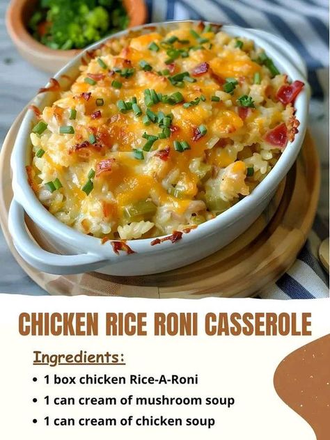 Yummy Recipes | Chicken Rice Roni Casserole | Facebook Chicken And Rice A Roni Crockpot, Rice A Roni And Chicken Casserole, Rice Roni, Chicken Rice A Roni, Cream Of Chicken Rice, Crockpot Chicken Casserole, Heavenly Chicken, Recipes Using Rice, Rice A Roni