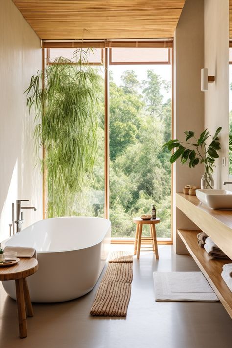 Step into tranquility with our organic modern bathroom ideas, blending nature-inspired elements with sleek design. Click to transform your mundane space into a serene oasis. Organic Bathroom Design, Basement Sauna, Sauna Bathroom, Japanese Style Bathroom, Organic Bathroom, Organic Modern Bathroom, Apocalypse Landscape, Spacious Bathroom, Modern Bathroom Ideas