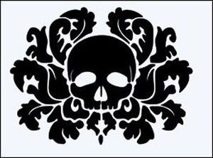 DAMASK-SKULL-190m-DURABLE-RE-USEABLE-MYLAR-STENCIL-A5-IMAGE-16-x-12-5cm Halloween Decor Crafts, Stencil Patterns Templates, Floral Halloween, Skull Stencil, Wall Stencil Patterns, Stencil Decor, Damask Stencil, Gothic Pattern, Crafts Painting