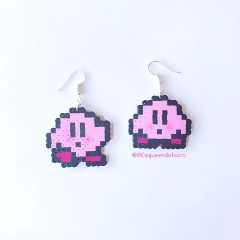 Small Kirby Perler Beads, Pixel Art Earrings, Pixel Art Kirby, Kirby Perler Beads, Perler Beads Earrings, Perler Bead Earrings, Hamma Beads Ideas, Pixel Beads, Melty Bead Patterns