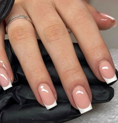 Frenchtips Nails Acrylic Coffin, Short Tapered French Tip Nails, Square Nail With French Tip, Short Tapered Square French Tip Acrylics, Simple Elegant French Nails, Natural French Tip Acrylics, Classy French Nails Square, Short Ballerina French Nails, Ballerina Nails Short French