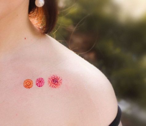 Dahlias Tattoo, Dahlia Tattoos, Dahlia Flower Tattoos, Dahlia Tattoo, Tiny Flower Tattoos, Unalome Tattoo, Red Ink Tattoos, Delicate Tattoo, Fairy Tattoo