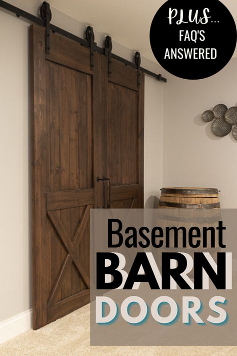 Barn Door Basement, Basement Storage Closet, Sliding Double Doors, Redo House, Basement Rooms, Gym Basement, Cheap Basement Remodel, Finished Basement Designs, Basement Finish