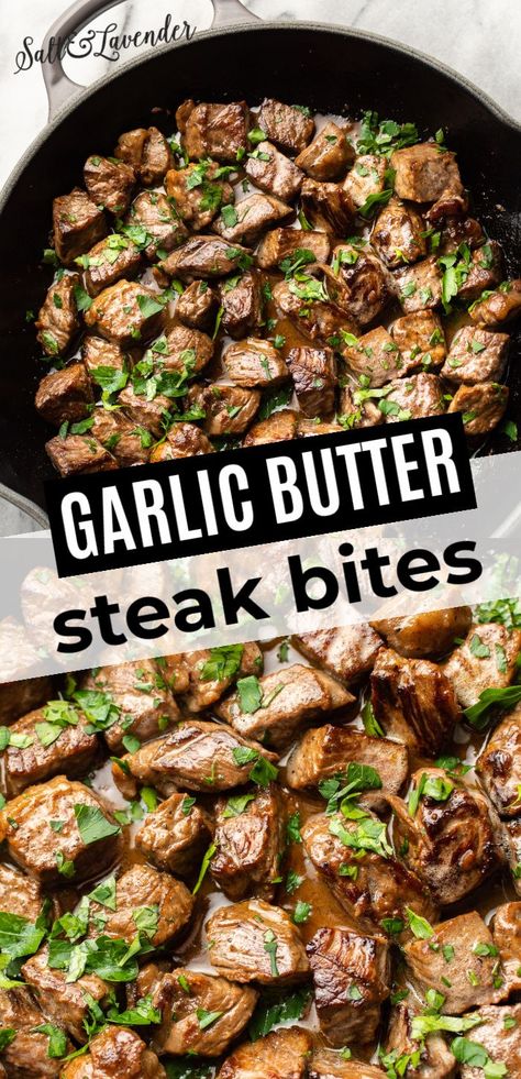 Garlic Butter Steak Bites, Butter Steak Bites, Steak Dinner Recipes, Steak Bites Recipe, Beef Steak Recipes, Butter Steak, Garlic Butter Steak, Salad Pasta, Steak Bites