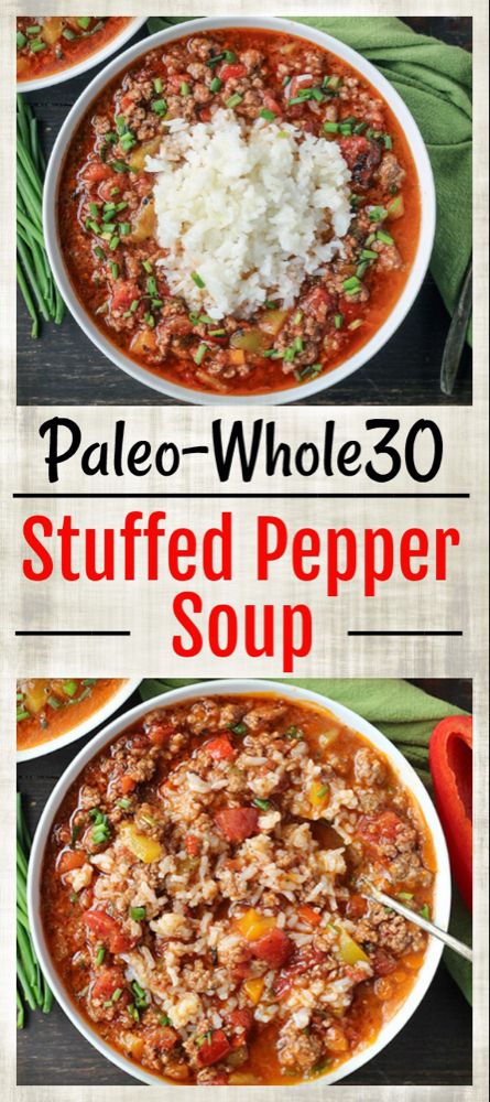 Paleo Whole30 Stuffed Pepper Soup - Real Food with Jessica Stuffed Pepper Soup With Cauliflower Rice, Whole 30 Stuffed Pepper Soup, Crockpot Soup Recipes Paleo, Paleo Bell Pepper Recipes, Stuffed Pepper Soup Cauliflower Rice, Paleo Stuffed Pepper Soup, Whole30 Stuffed Peppers, Soup Recipes With Peppers, Chicken Rice Crockpot Recipes Dairy Free