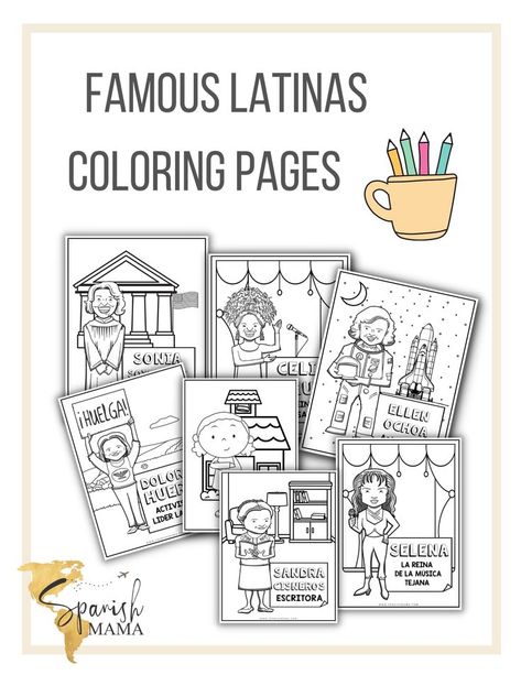 Help kids and students learn about inspring Latina leaders and Hispanic female role modles with these free printable coloring pages! Spanish Heritage Month Activities, Spanish Heritage Month, Hispanic Heritage Month Bulletin Board, Hispanic Heritage Month Crafts, Hispanic Heritage Month Activities, Hispanic Artists, Sandra Cisneros, Spanish Heritage, Hispanic Culture