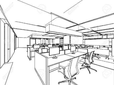 Modern Office Furniture Desk, Classic Office Furniture, Sketch Outline, Ad Drawing, Drawing Perspective, Interior Design Office, Interior Architecture Drawing, Classic Office, Point Perspective