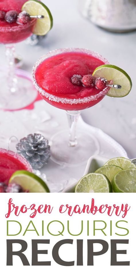 Baby it's cold inside with these frozen cranberry daiquiris! It's a festive holiday twist on the classic daiquiri that's sure to make your holiday a blast! #cocktails #cranberry #daiquiri #cocktailhour #christmascocktails #christmasparty Classic Daiquiri, Kitty Recipes, Cranberry Drinks, Daiquiri Recipe, Frozen Cocktail Recipes, Cranberry Cocktail, Frozen Cranberries, Frozen Cocktails, Sangria Recipes