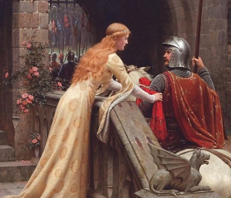 Download wallpaper virgin, romanticism, picture, Pre-Raphaelite ... Edmund Blair Leighton, God Speed, Medieval Paintings, Diy Projektit, Pre Raphaelite, Art Texture, Needlework Embroidery, A4 Poster, Vintage Artwork