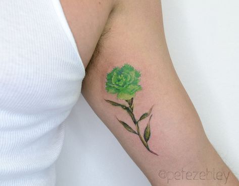 Green Carnation Tattoo, Green Flower Tattoo, Watercolor Carnation, Carnation Drawing, Carnation Flower Tattoo, Jewish Cemetery, Carnation Tattoo, Green Carnation, Green Tattoos