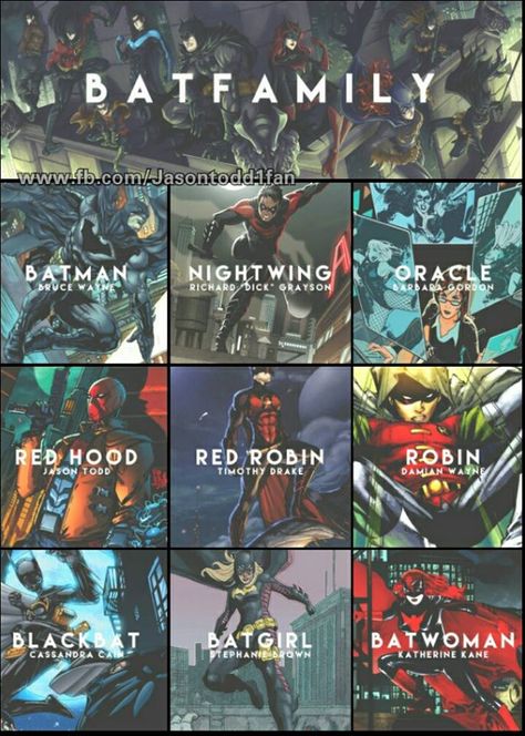 Batfamily FULL members list All Batfamily Members, All Dc Characters, Bat Family Members, Dc Comics Heroes, Univers Dc, Batman Funny, Dc Comics Superheroes, Red Robin, Batman Comic Art