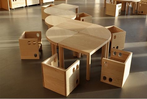 Montessori Table, Atelier Am, School Library Design, Preschool Furniture, Restaurant Patio, Kindergarten Design, School Interior, Playground Design, Architecture Design Concept