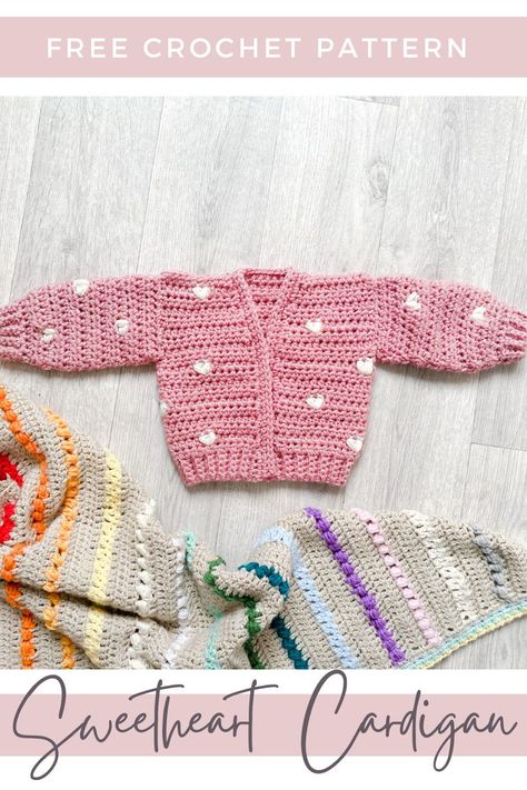 Crochet the heart stitch with this simple baby cardigan pattern. In sizes from 0-3 to 18-24, make the perfect baby gift with this adorable cardi! Infant Cardigan Crochet Pattern, Crochet Baby Cardigan Free Pattern Granny Square, Baby Cardigan Crochet Pattern Free, Crochet Heart Cardigan, Crochet Toddler Cardigan, Crochet Kids Cardigan, Chunky Crochet Sweater, Crochet Cardigan Free Pattern, Crochet Baby Cardigan Free Pattern