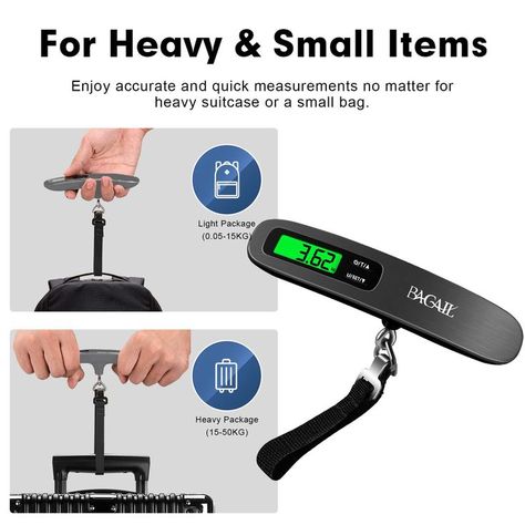 BAGAIL Digital Luggage Scale, Hanging Baggage Scale with Backlit LCD Display, Travel Weight Scale , Portable Suitcase Weighing Scale with Hook, 110 Lb Capacity, Battery Included-Silver Digital Weight Scale, 110 Pounds, Luggage Scale, Weight Scale, Weighing Scale, Travel Kits, Vacation Ideas, Luggage Tags, Travel Essentials