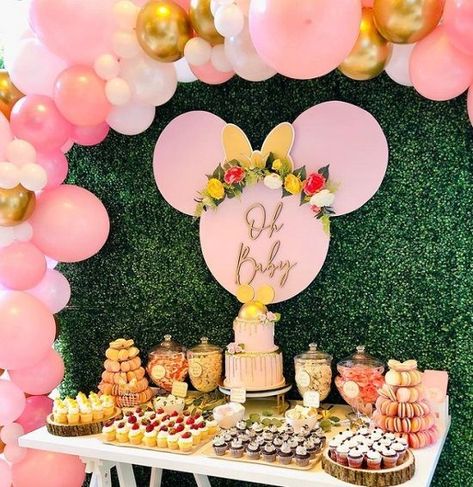 Cool 101 Guide to Disney-Inspired Baby Shower Party Ideas Minnie Mouse Baby Shower Decorations, Minnie Mouse Baby Shower Ideas, Disney Baby Shower Themes, Minnie Baby Shower, Minnie Mouse Baby, Disney Princess Babies, Minnie Mouse Baby Shower, Baby Shower Theme Decorations, Disney Baby Shower