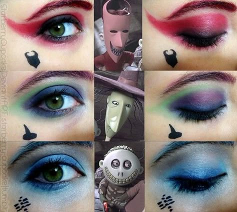 Tim Burton's The Nightmare Before Christmas Lock, Shock, 'n' Barrel Shock Nightmare Before Christmas, Lock Nightmare Before Christmas, Lock Shock Barrel, Nightmare Before Christmas Costume, Lock Shock And Barrel, Christmas Eye Makeup, Halloween Costumes Makeup, Kids Makeup, Christmas Nails Acrylic