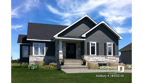 front - BASE MODEL of house plan 3133-V6 Dark Grey Houses, Grey Exterior House Colors, Gray House Exterior, Drummond House Plans, Gray House, Ranch House Plan, Ranch Style House Plans, Grey Houses, Craftsman House Plan