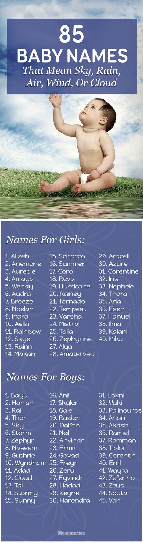 85 Baby Names That Mean Sky, Rain, Air, Wind, Or Cloud Cloud Names, Sky Rain, Dog Names Unique, Irish Baby Names, Middle Names For Girls, Uncommon Baby Names, Unisex Baby Names, Unusual Baby Names, Names Girl