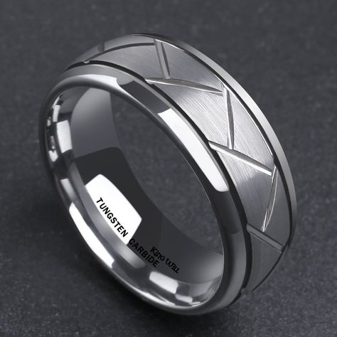 Ring Designs For Men In Silver, Silver Rings Design For Men, Men’s Silver Ring Design, Men's Silver Ring, Silver Ring Mens, Cool Rings For Men Silver, Men’s Tungsten Wedding Bands, Men's Wedding Rings Silver, Men Jewelry Silver