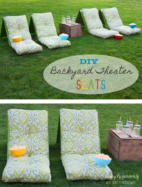 cutest idea ever - diy backyard theater seats Outdoor Movie Theater Seats Backyard Theater, Outdoor Movie Party, Backyard Movie Theaters, Backyard Movie Party, Outdoor Movie Theater, Theater Seats, Backyard Movie Nights, Backyard Movie, Backyard Seating