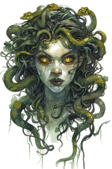 Medusa Reference Photo, Medusa Mythology Art, Medusa With Locs, Medusa Hair Drawing, Dnd Medusa, Medusa Greek Mythology Art, Medusa Art Illustration, Medusa Fantasy Art, Medusa Concept Art