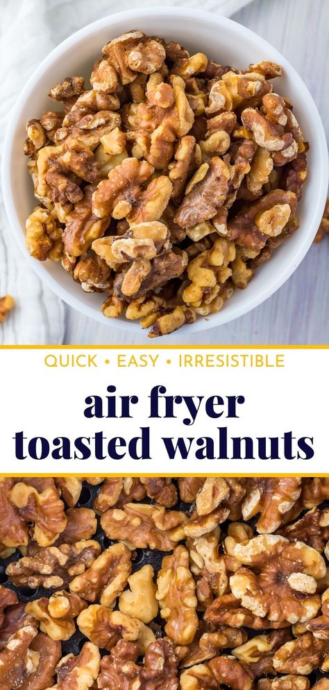 Craving a quick and healthy snack? Look no further than these delicious Air Fryer Roasted Walnuts! Bursting with flavor and loaded with antioxidants, these nuts are a nutritious option to satisfy your cravings. Enjoy them as a standalone snack or add them to your favorite recipes for an extra dose of crunch and richness. Roasted Walnuts Recipe, Walnut Recipes Healthy, Glazed Nuts Recipe, Roasted Nuts Recipe, Air Fryer Recipes Keto, Walnuts Recipe, Whole30 Diet, Vegan Keto Recipes, Walnut Recipes