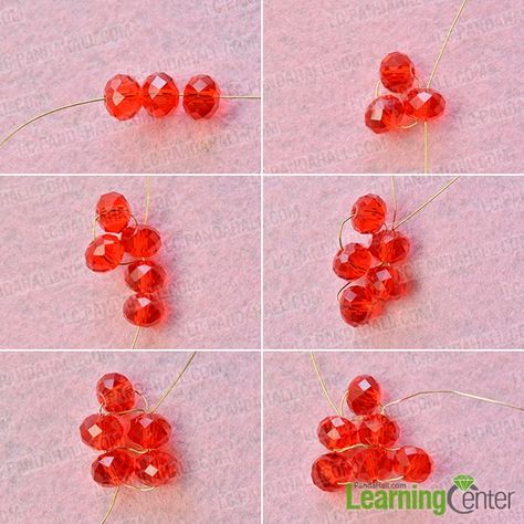 Start to make red glass beads grape beaded pattern Grape Beads Tutorial, Beaded Grapes, Grape Beads, Beads Projects, Beaded Things, Fan Jewelry, Needle Embroidery, Hand Fans, Beading Techniques