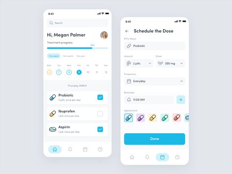 Medicine and Pill Reminder by Olga Pashchenko on Dribbble Medication Reminder App, Medicine Reminder App, Pill Reminder App, Medicine Reminder, Health App Design, Medicine Dispenser, Pill Reminder, Medication List, Medical App