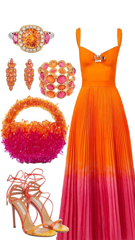 Orange pink summer ball outfit Orange Dress Outfits, Ball Outfit, Summer Ball, Modesty Outfits, Orange Outfit, Looks Party, Event Outfit, Pink Summer, Dressy Outfits