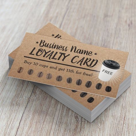 Coffee Shop 10 Cups Rustic Kraft Customer Loyalty Cards. Eco Friendly Coffee Shop, Cafe Merchandise, Coffee Shop Names, Coffee Shop Business Plan, Customer Loyalty Cards, Coffee Food Truck, Vintage Coffee Shops, Cafe Idea, Starting A Coffee Shop